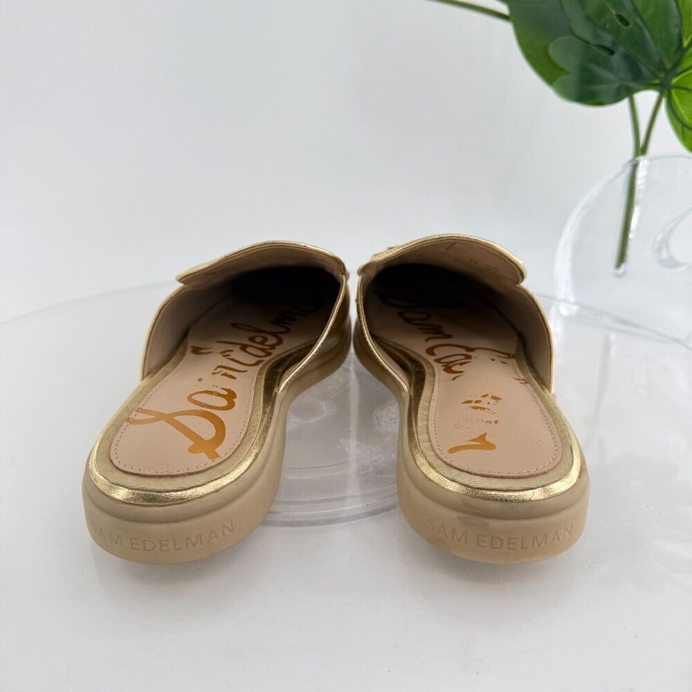 Sam Edelman Womens Kira Bit Mule Size 8 Gold Metallic Leather Slip On Shoe Flat - Picture 6 of 14